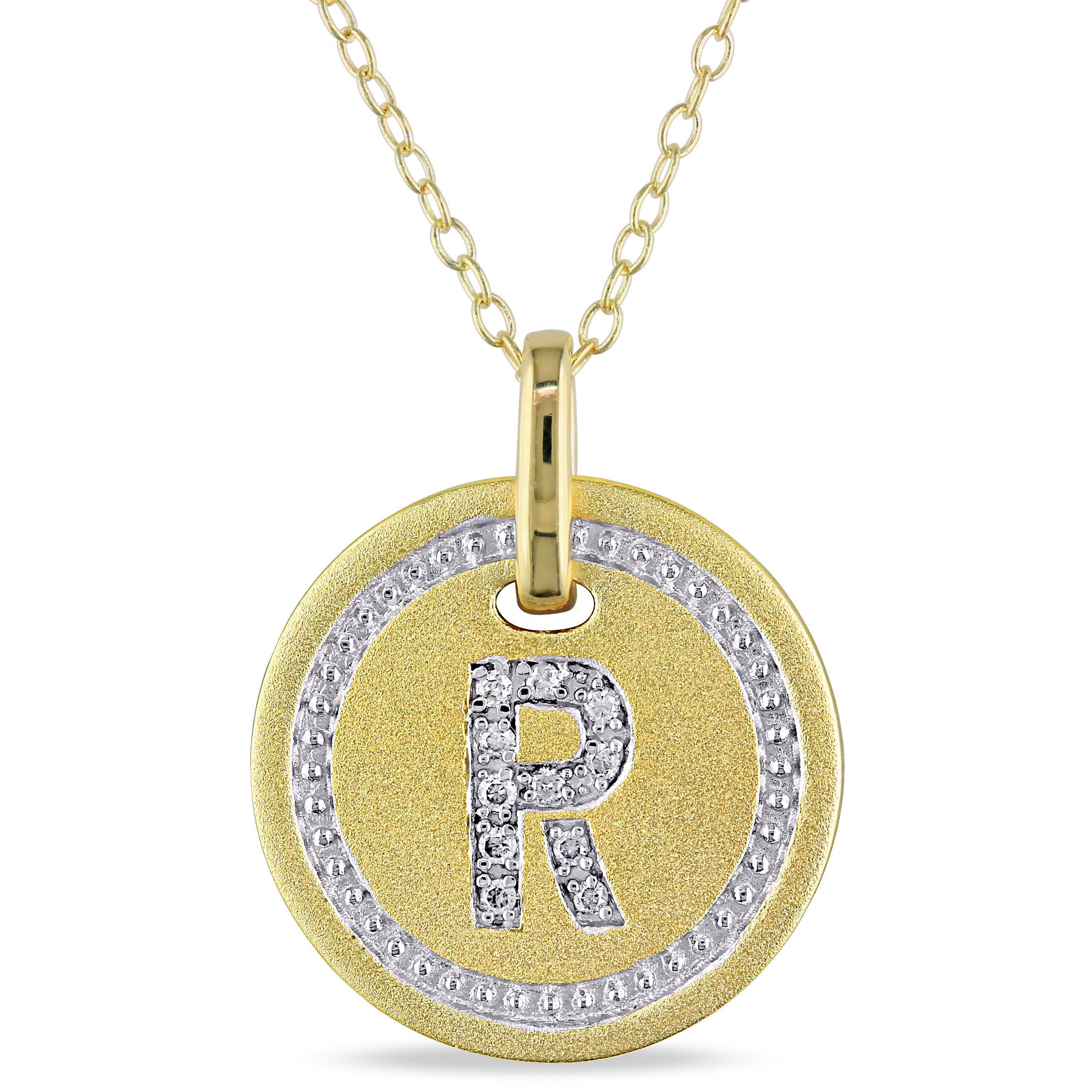 Mimi & Max R Initial-Diamant-Akzent-Anhänger mit Kette aus gelb plattiertem Sterlingsilber