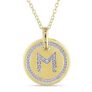 Mimi & Max M Initial Diamant Akzent Anhänger mit Kette in Gelb überzogen Sterling Silber