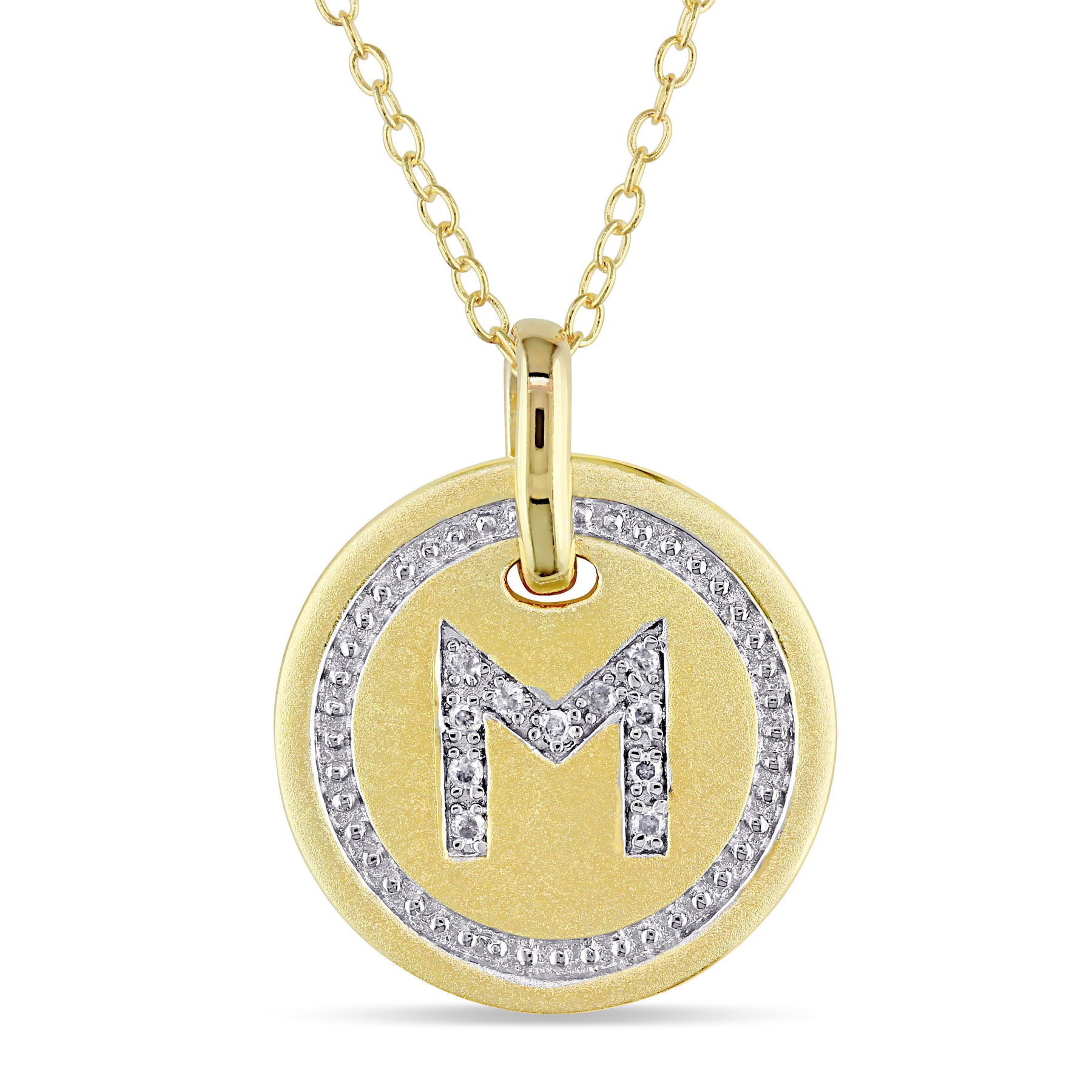 Mimi & Max M Initial-Diamant-Akzent-Anhänger mit Kette aus gelb plattiertem Sterlingsilber