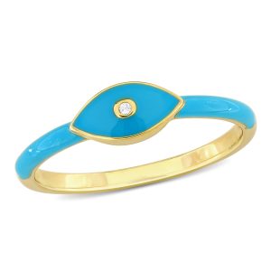 Mimi & Max kreierten einen weißen Saphir-Emaille-Ring aus gelb plattiertem Sterlingsilber