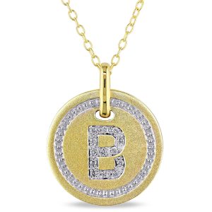 Mimi & Max B Initial-Diamant-Akzent-Anhänger mit Kette aus gelb plattiertem Sterlingsilber