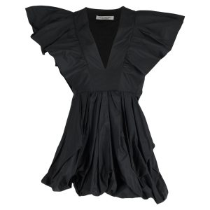 Philosophy di Lorenzo Serafini V-Ausschnitt Minikleid mit übertriebenen Schultern in schwarzem Polyester