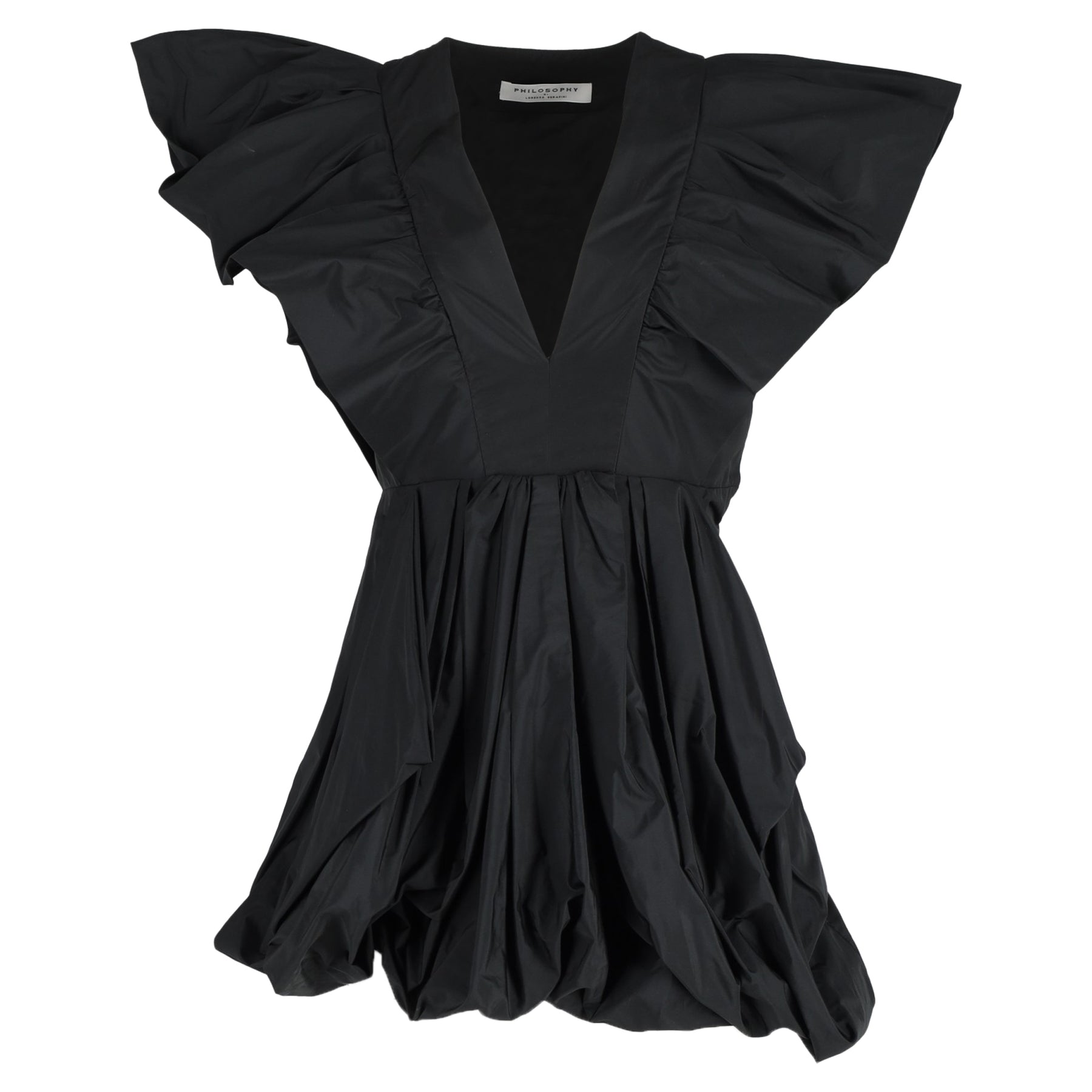 Philosophy di Lorenzo Serafini Minikleid mit V-Ausschnitt und überhöhten Schultern aus schwarzem Polyester