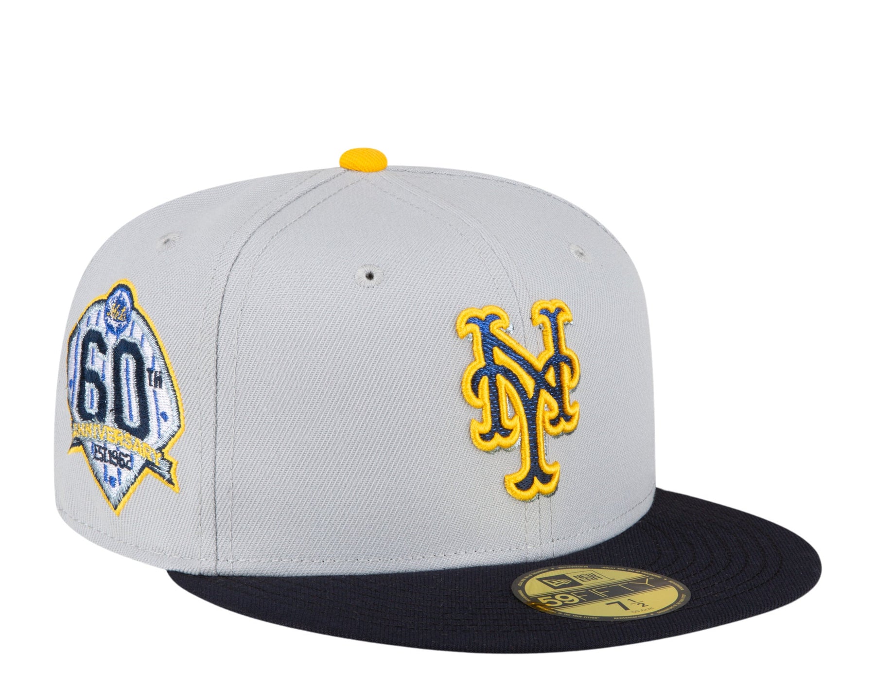 New Era New York Mets 60. Jahrestag 59FIFTY körpernah Grau/Dunkelblau mit blauem UV
