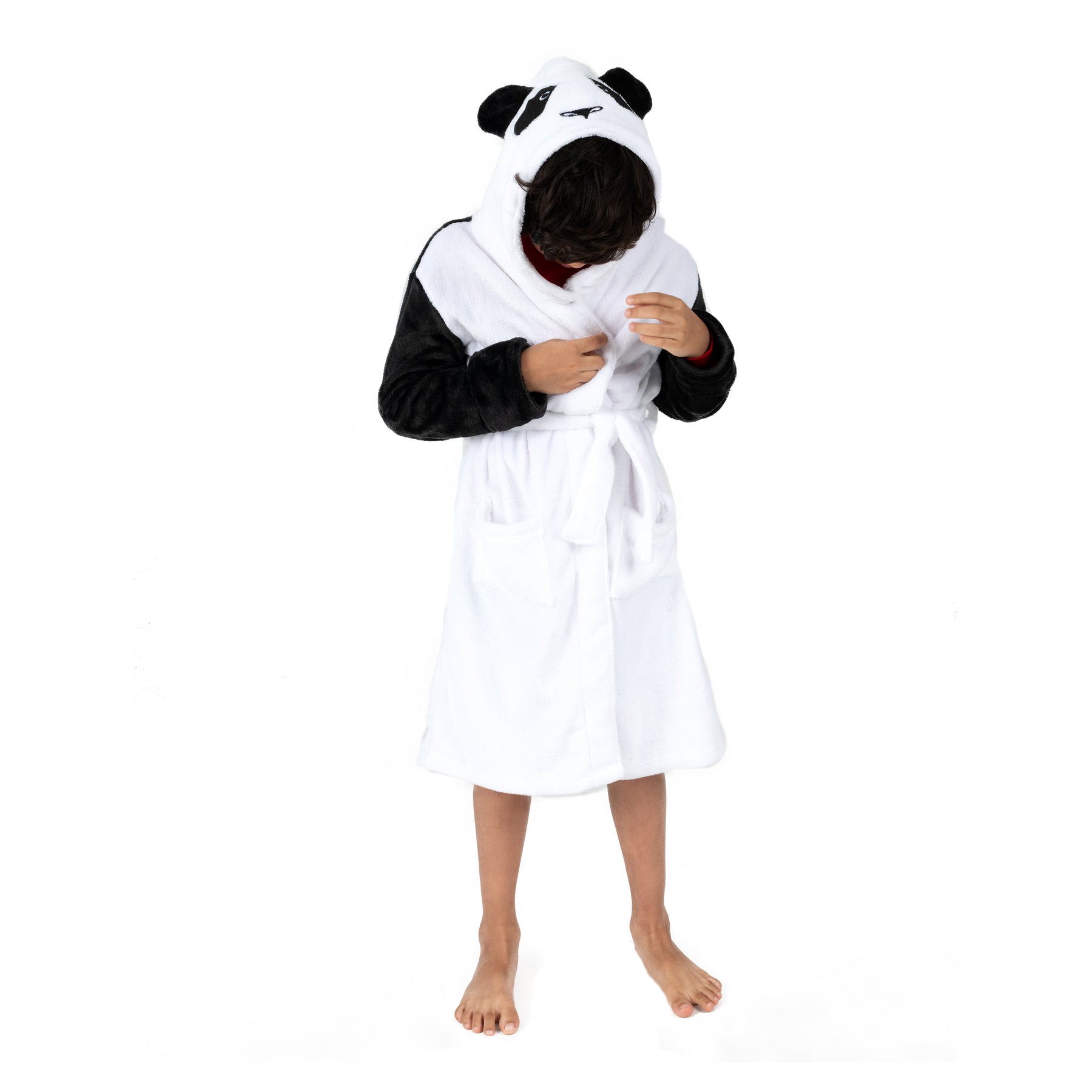 Kinder Fleece mit Kapuze Bademantel Panda