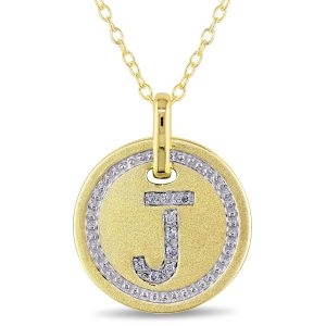 Mimi & Max J Initial Diamant Akzent Anhänger mit Kette in Gelb überzogen Sterling Silber
