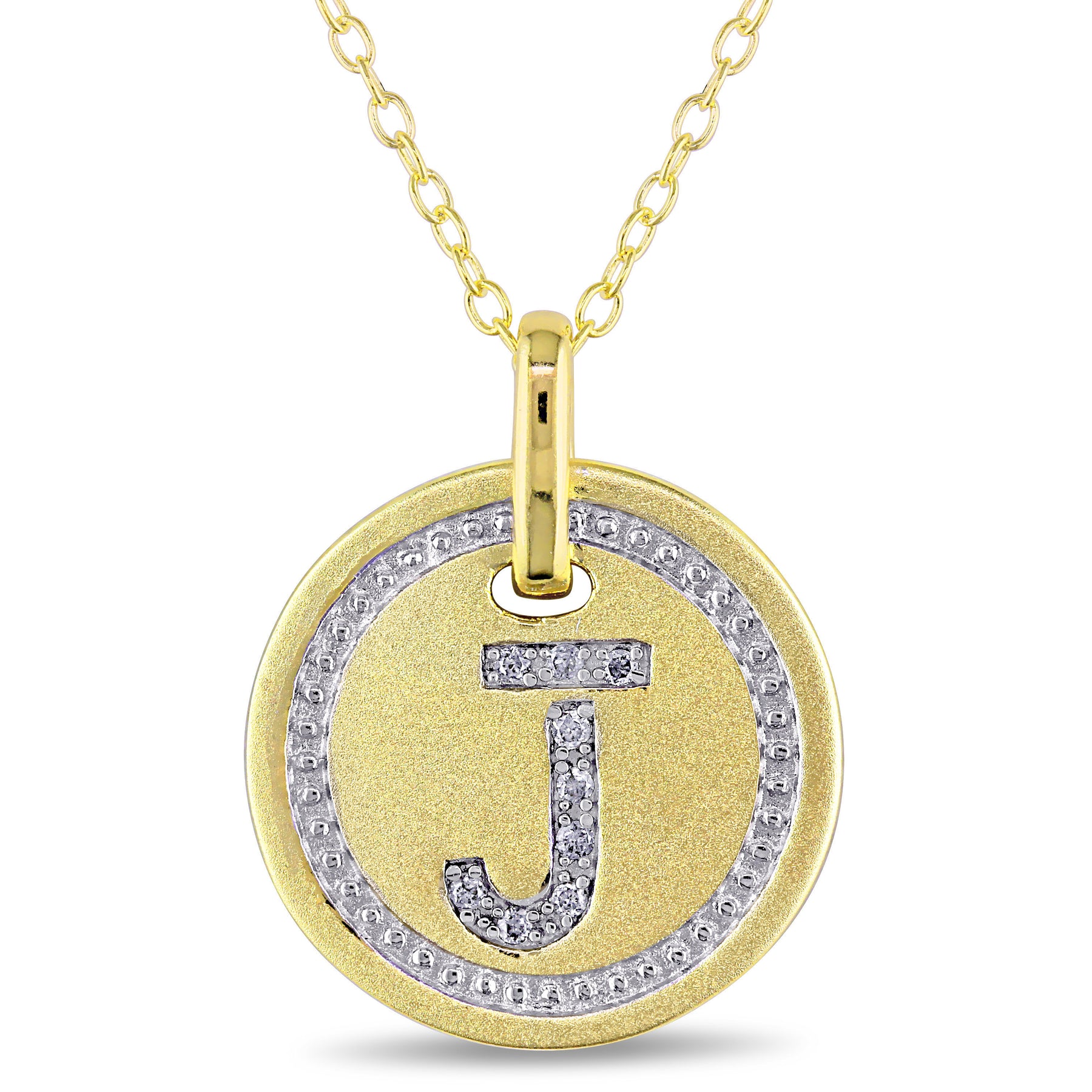 Mimi & Max J Initial-Diamant-Akzent-Anhänger mit Kette aus gelb plattiertem Sterlingsilber