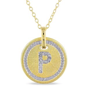 Mimi & Max P Initial Diamant Akzent Anhänger mit Kette in Gelb überzogen Sterling Silber