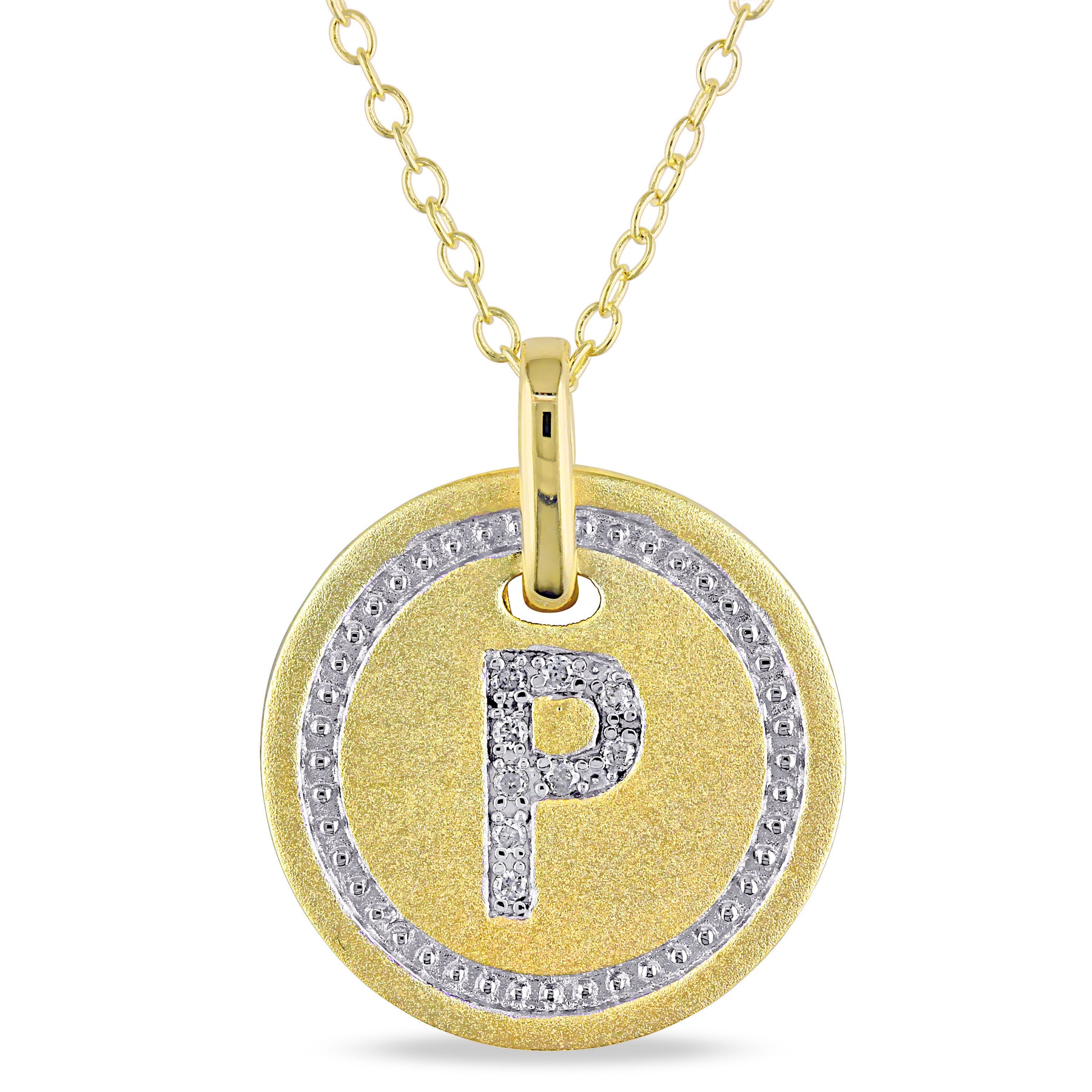 Mimi & Max P Initial-Diamant-Akzent-Anhänger mit Kette aus gelb plattiertem Sterlingsilber