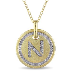 Mimi & Max N Initial Diamant Akzent Anhänger mit Kette in Gelb überzogen Sterling Silber