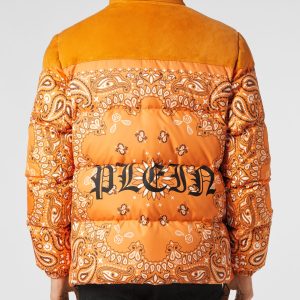 Nylon und Wildleder Daunenjacke paisley bandana 7676507291708