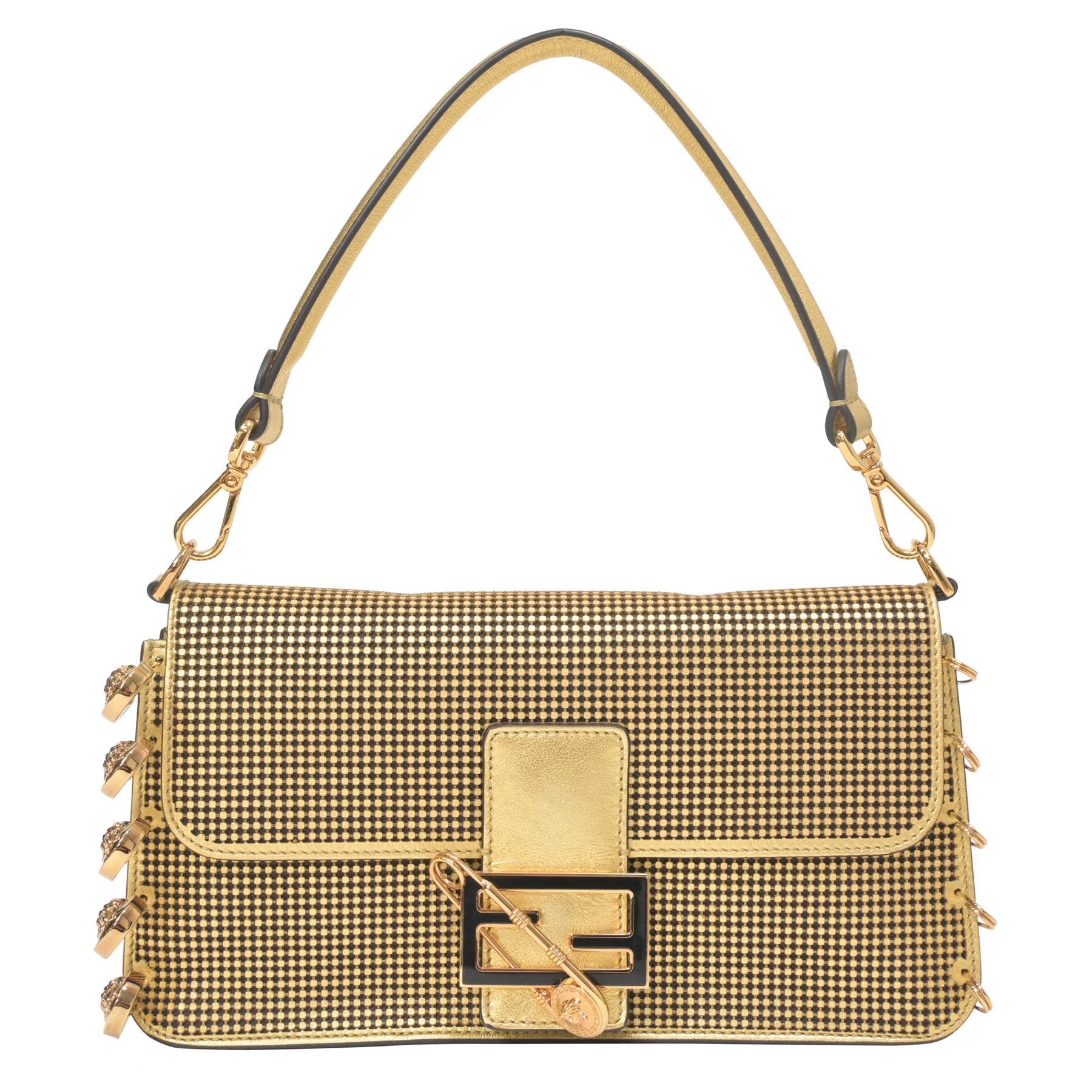 Fendace Brosche Baguette Tasche aus Gold Leder
