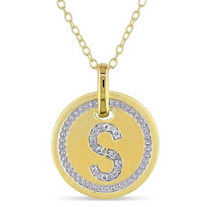 Mimi & Max S Initial Diamant Akzent Anhänger mit Kette in Gelb überzogen Sterling Silber