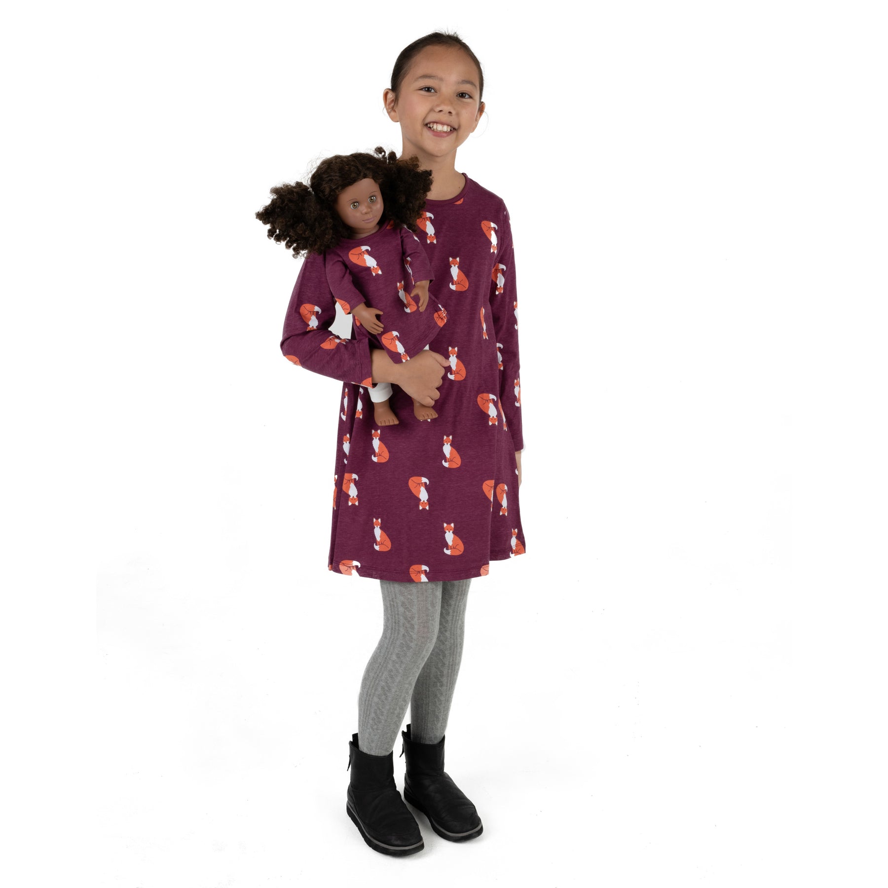 Mädchen und passende Puppe Baumwolle Kleid Fox