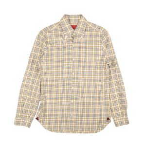 Isaia Napoli kariertes Baumwoll-Slim-Fit-Hemd – Kamel