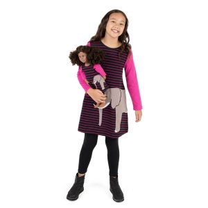 Mädchen und passende Puppe Baumwolle Kleid Elefant