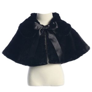 große Mädchen schwarz flauschig faux Band Verschluss Cape 8-12