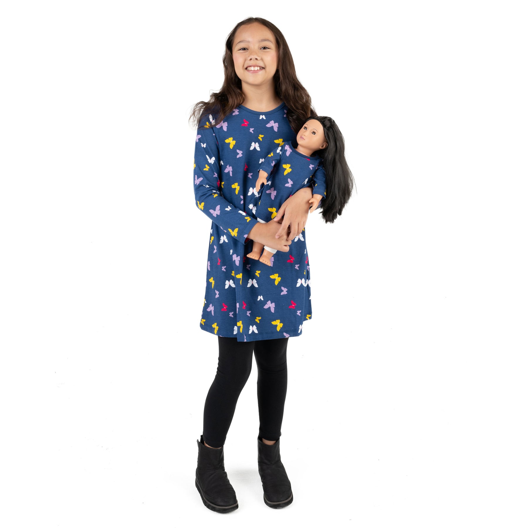 Mädchen und passende Puppe Baumwollkleid Schmetterling