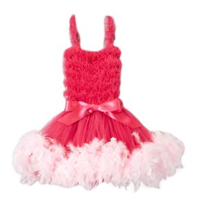 Mädchen heiß rosa Federband Detail Akzent Blumenmädchen Kleid 12M-7