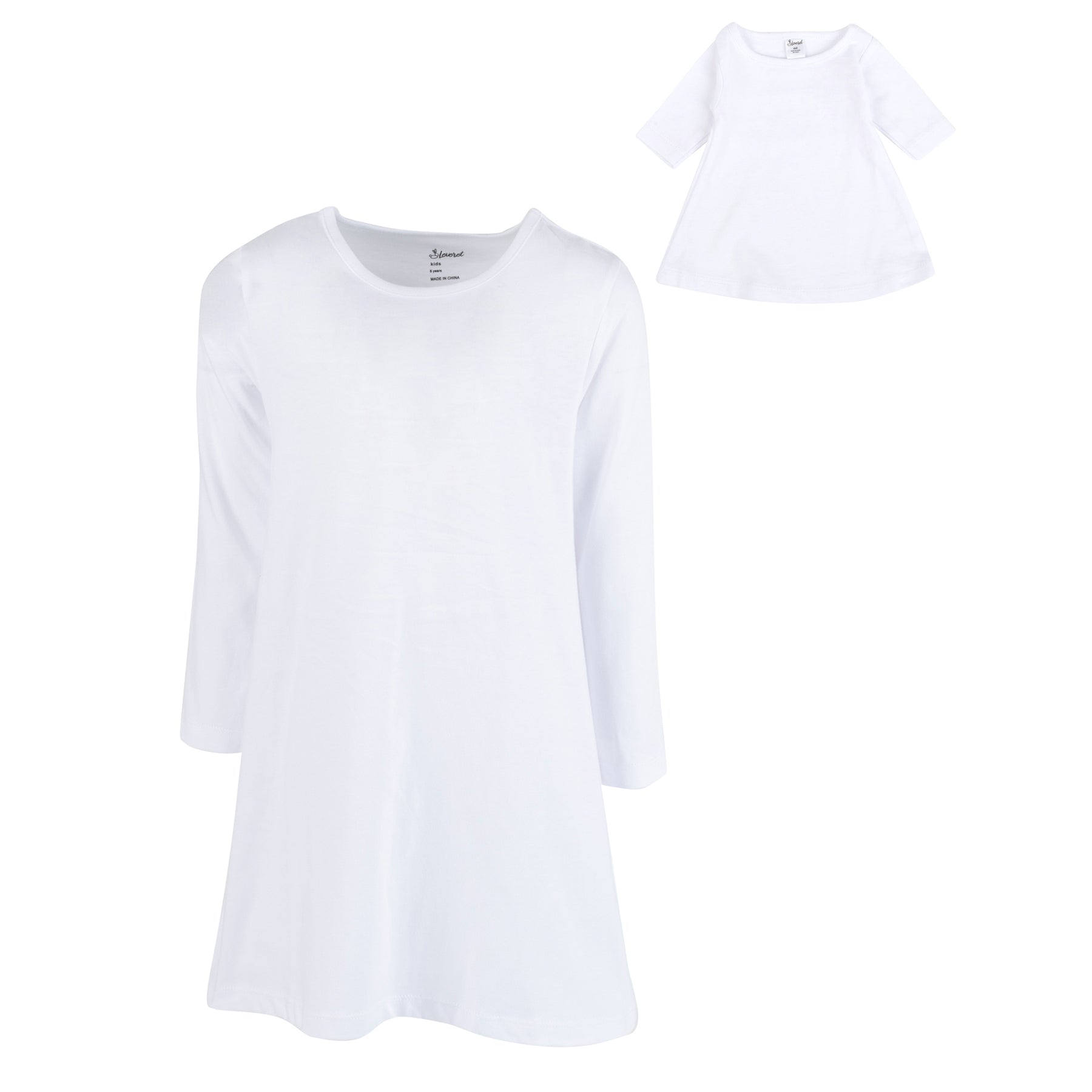 Mädchen und passende Puppe Baumwolle Kleid Solid Weiß