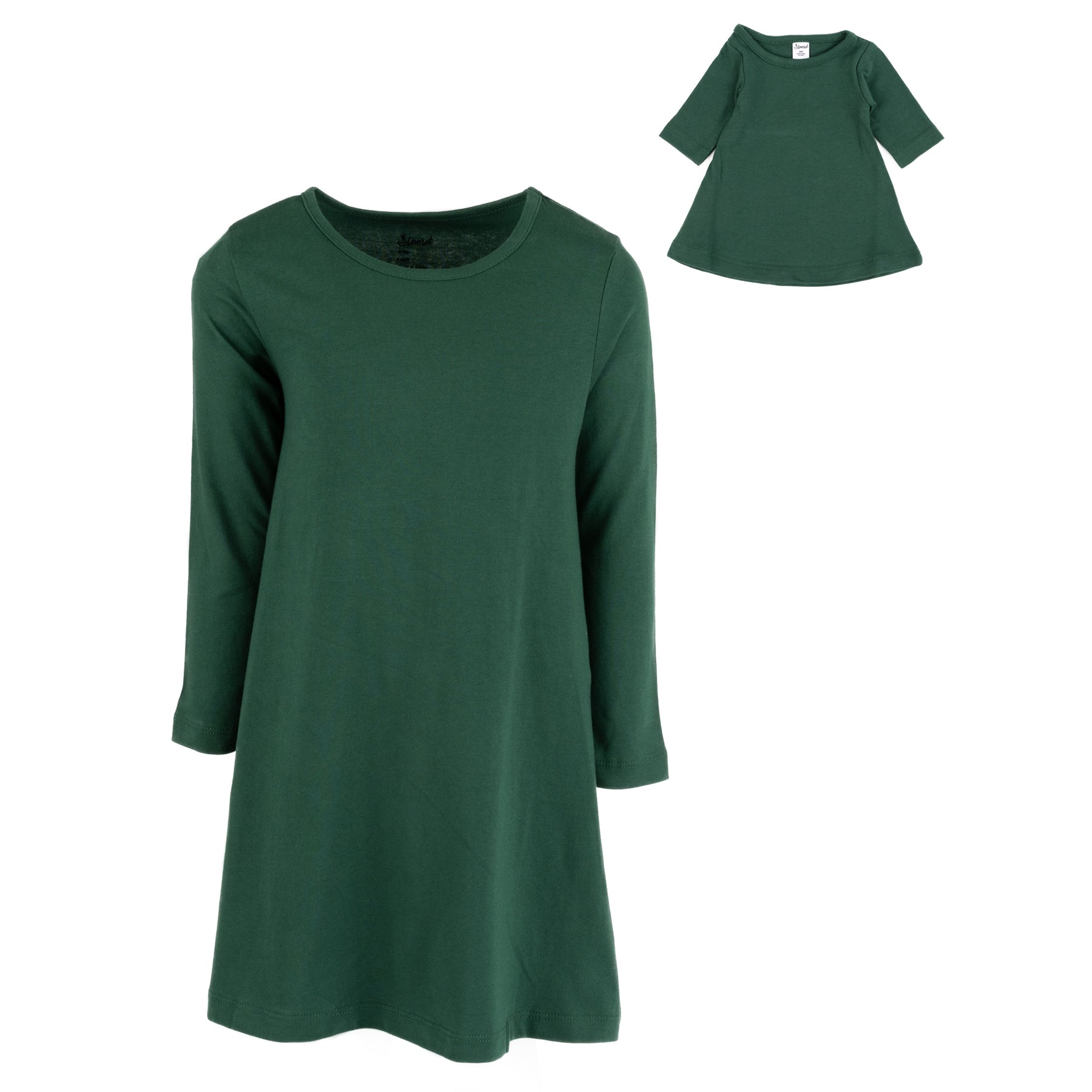 Mädchen und passende Puppe Baumwolle Kleid Solid Grün