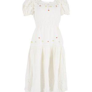 LoveShackFancy gepufft Sleeve Kleid aus weißer Baumwolle