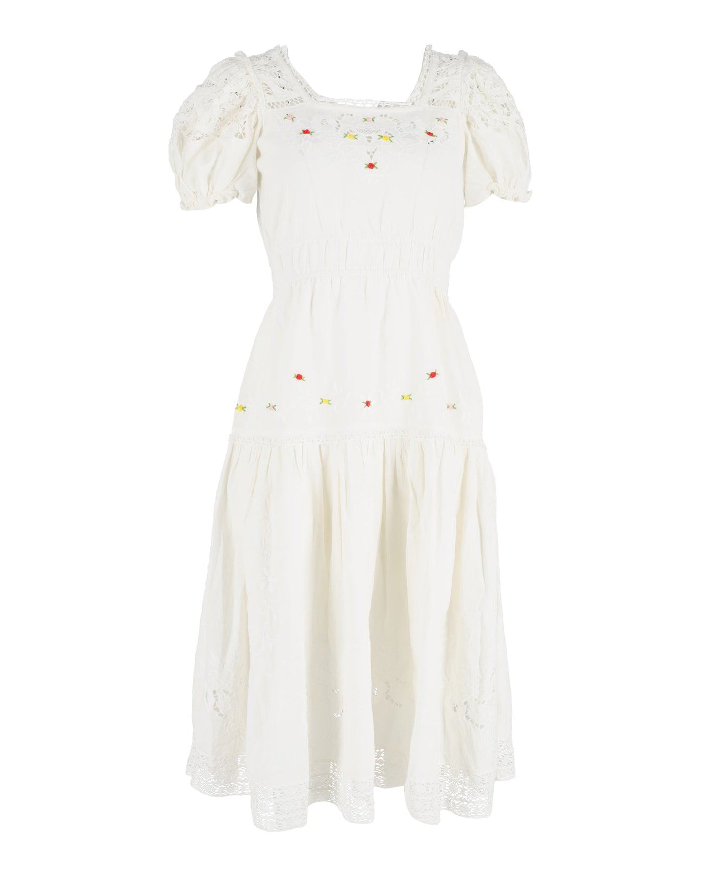 LoveShackFancy Kleid mit Puffärmeln aus weißer Baumwolle