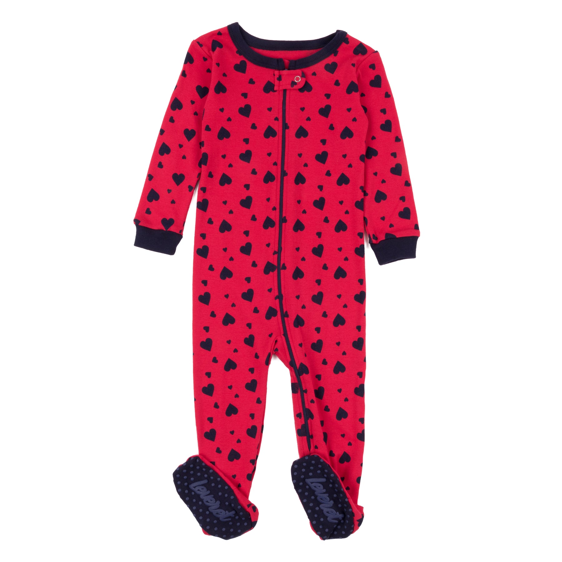 Kinder Fuß Baumwolle Pyjamas Dunkelblau Hearts