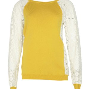 Moschino Cheap and Chic Strickpullover mit Spitzenärmeln in gelbem Rayon 7766496477244