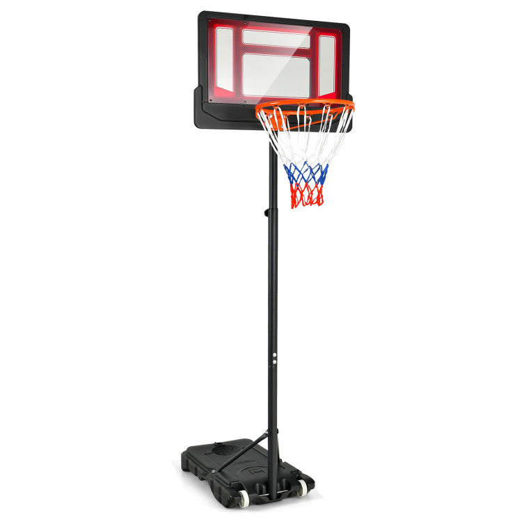 4.3-8.2 FT Tragbarer Basketballkorb mit verstellbarer Höhe und Rädern-Rot