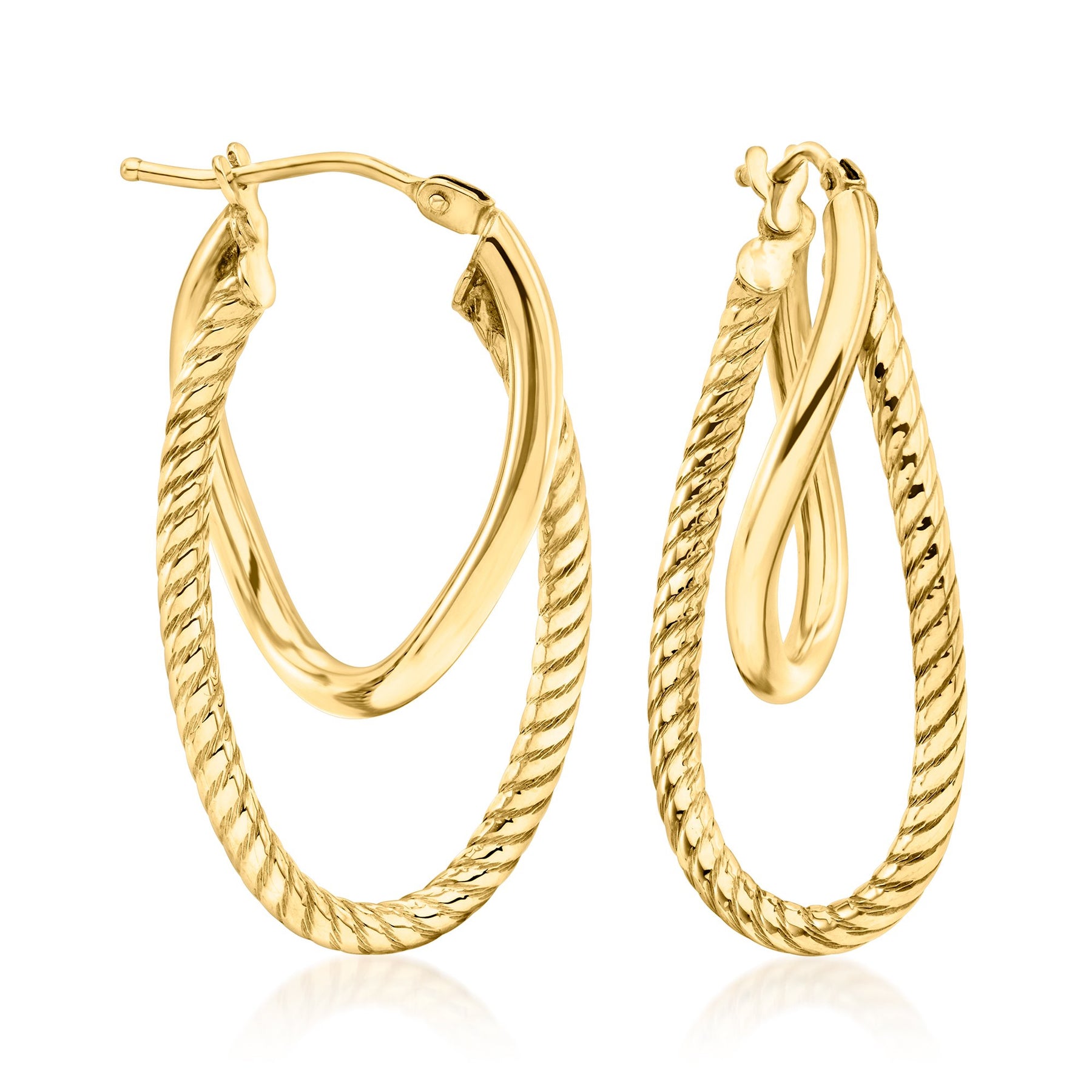Canaria Italian 10kt Gelbgold Doppel-Oval Hoop Drop Ohrringe