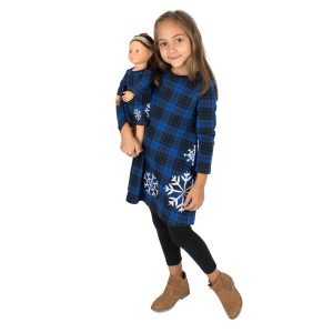 Weihnachten Mädchen und passende Puppe Baumwolle Kleid kariert