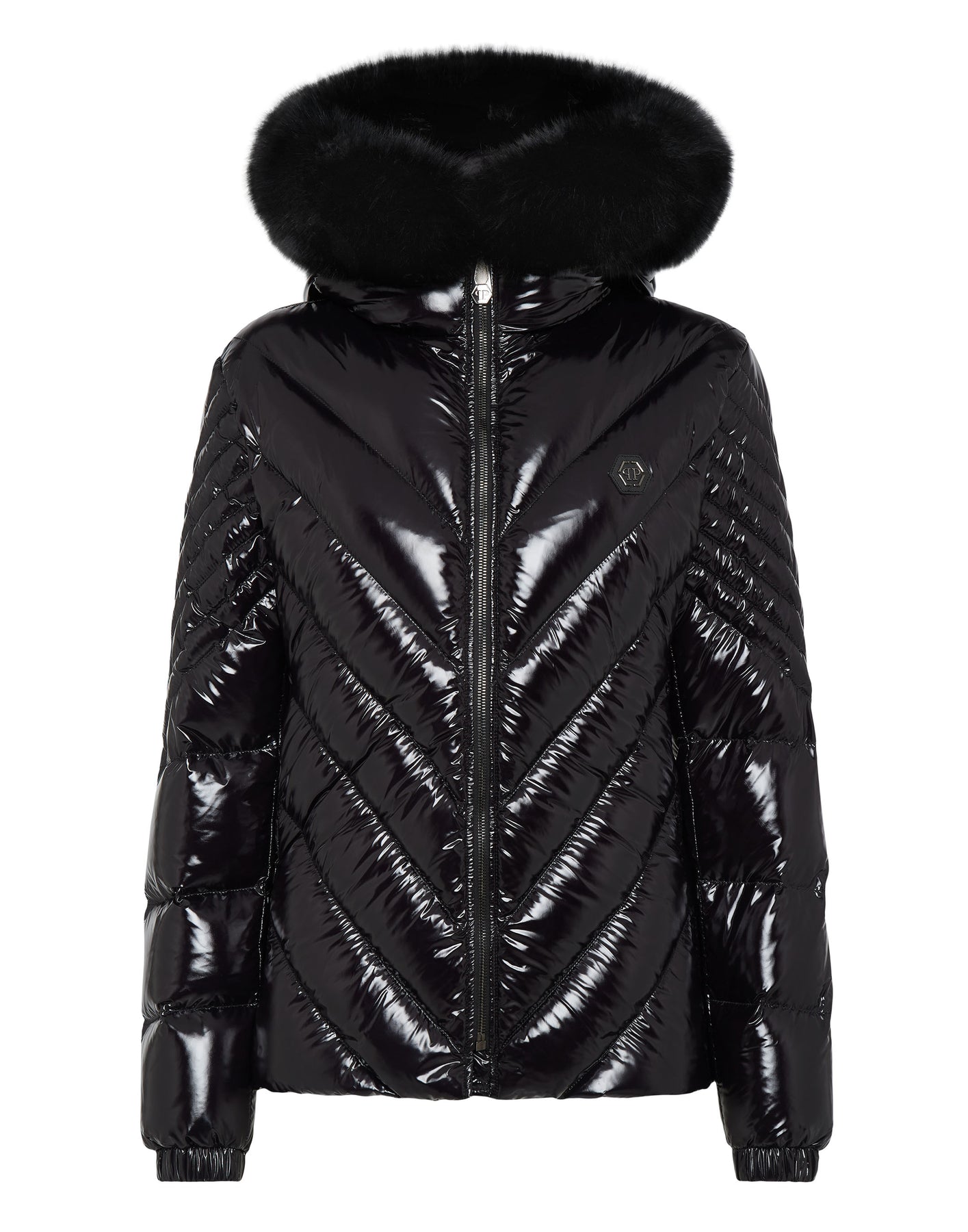 Nylon Daunenjacke mit Pelz
