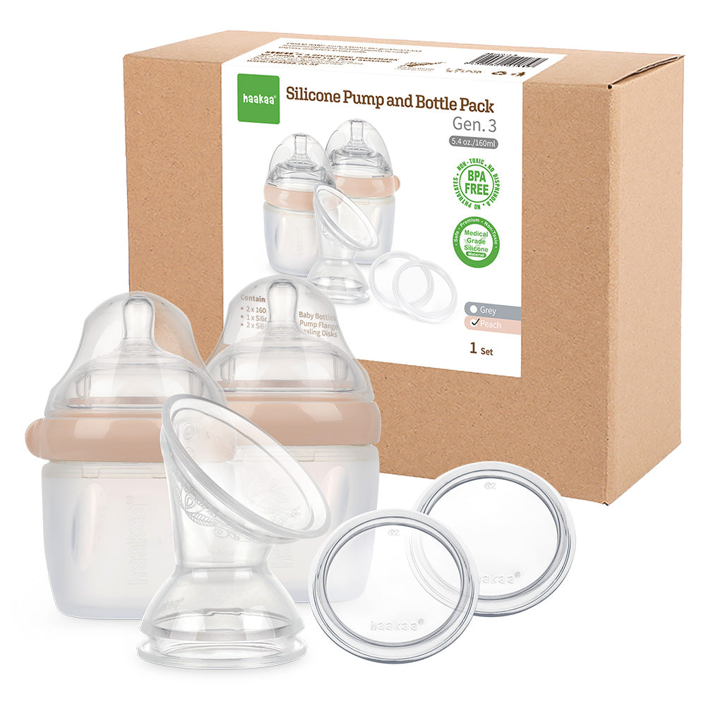 Haakaa Gen 3 Silikon-Brustpumpe und Flasche Packung 160 ml / 6 oz