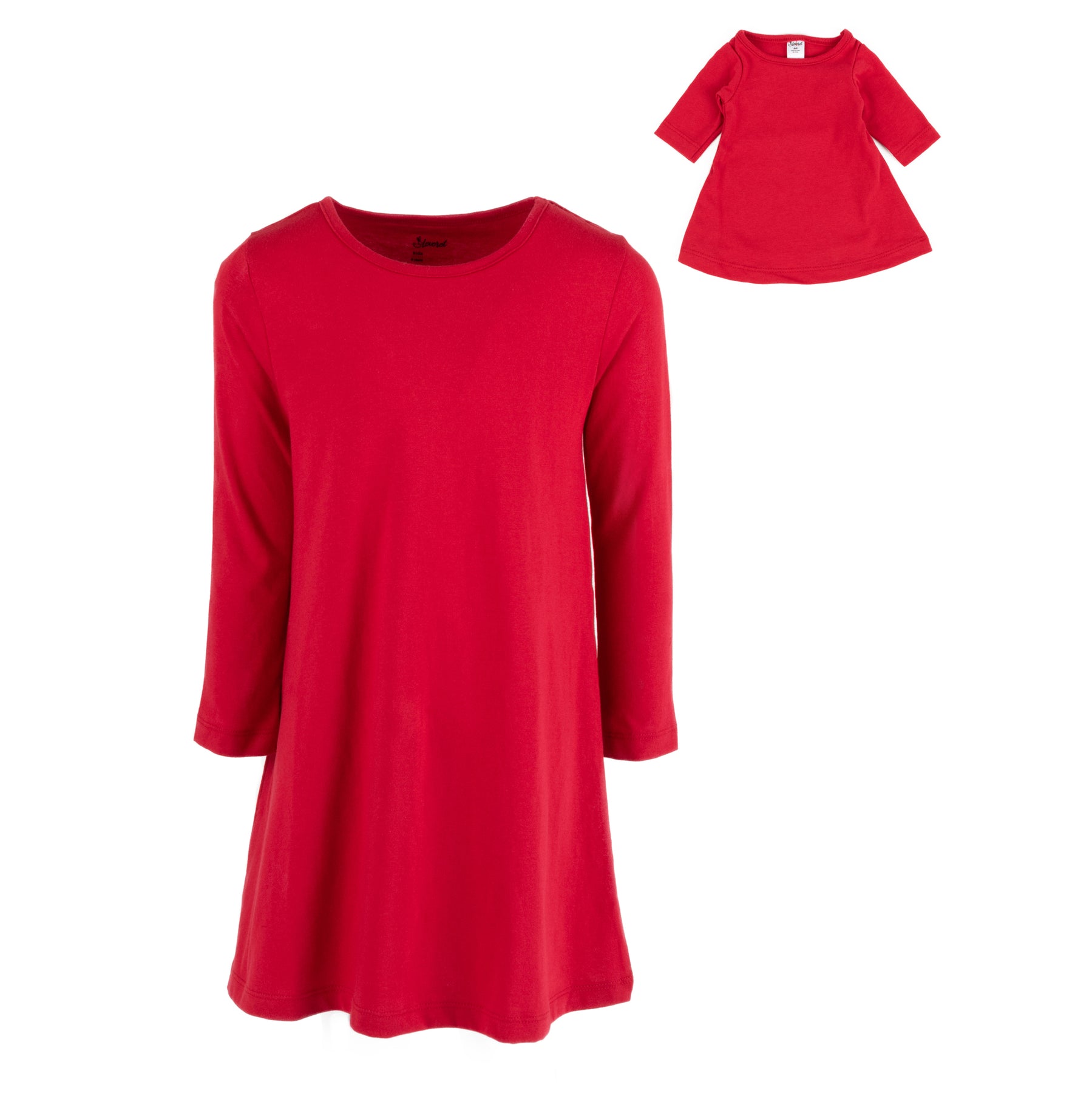 Mädchen und passende Puppe Baumwolle Kleid Solid Rot