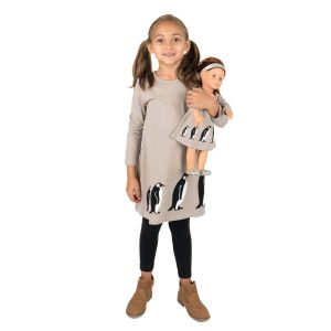 Weihnachten Mädchen und passende Puppe Baumwolle Kleid Pinguin