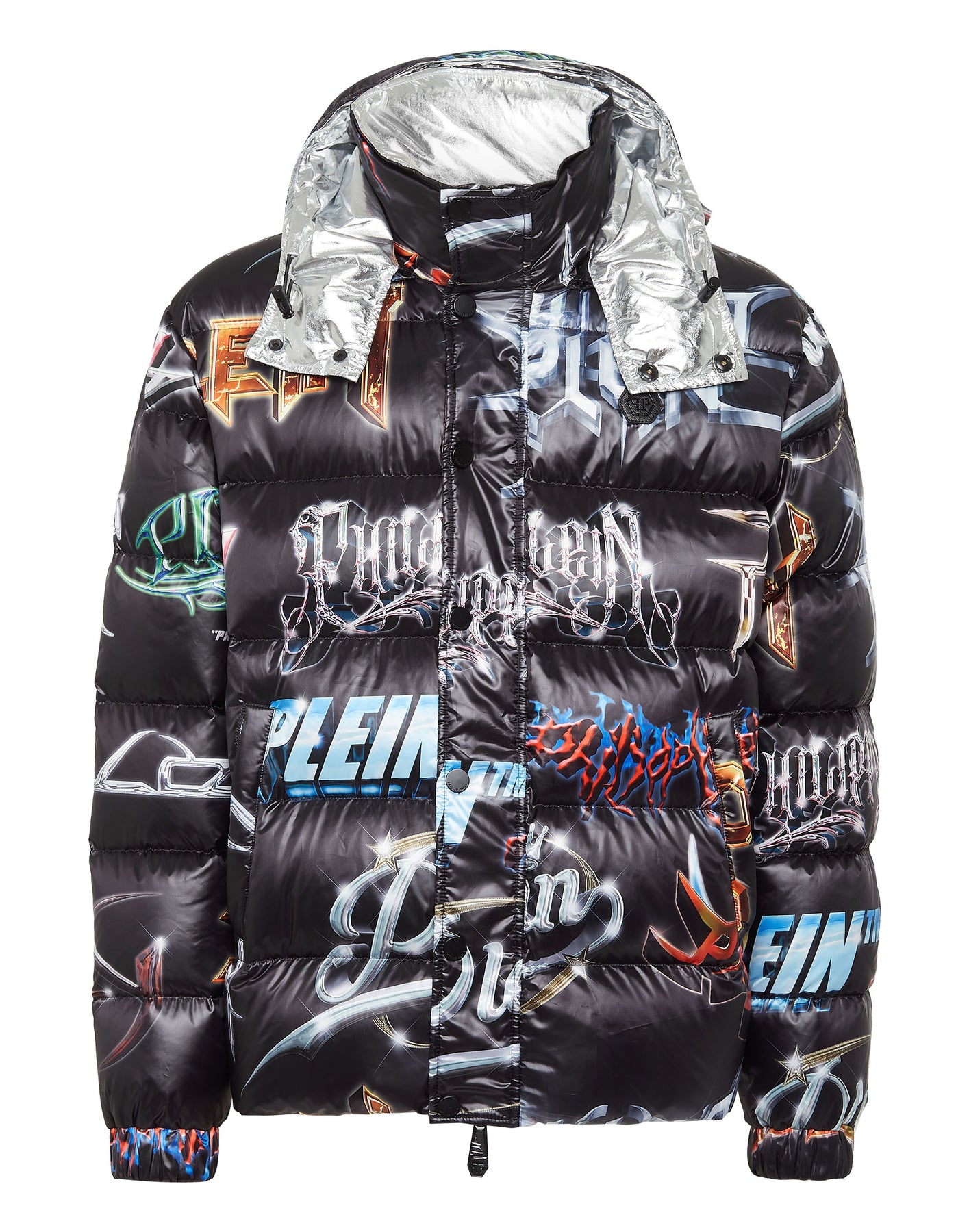 Nylon Puffer Jacke Schriftzug