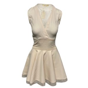 Maje Lace Detail Minikleid in Creme Viskose 7766491103292