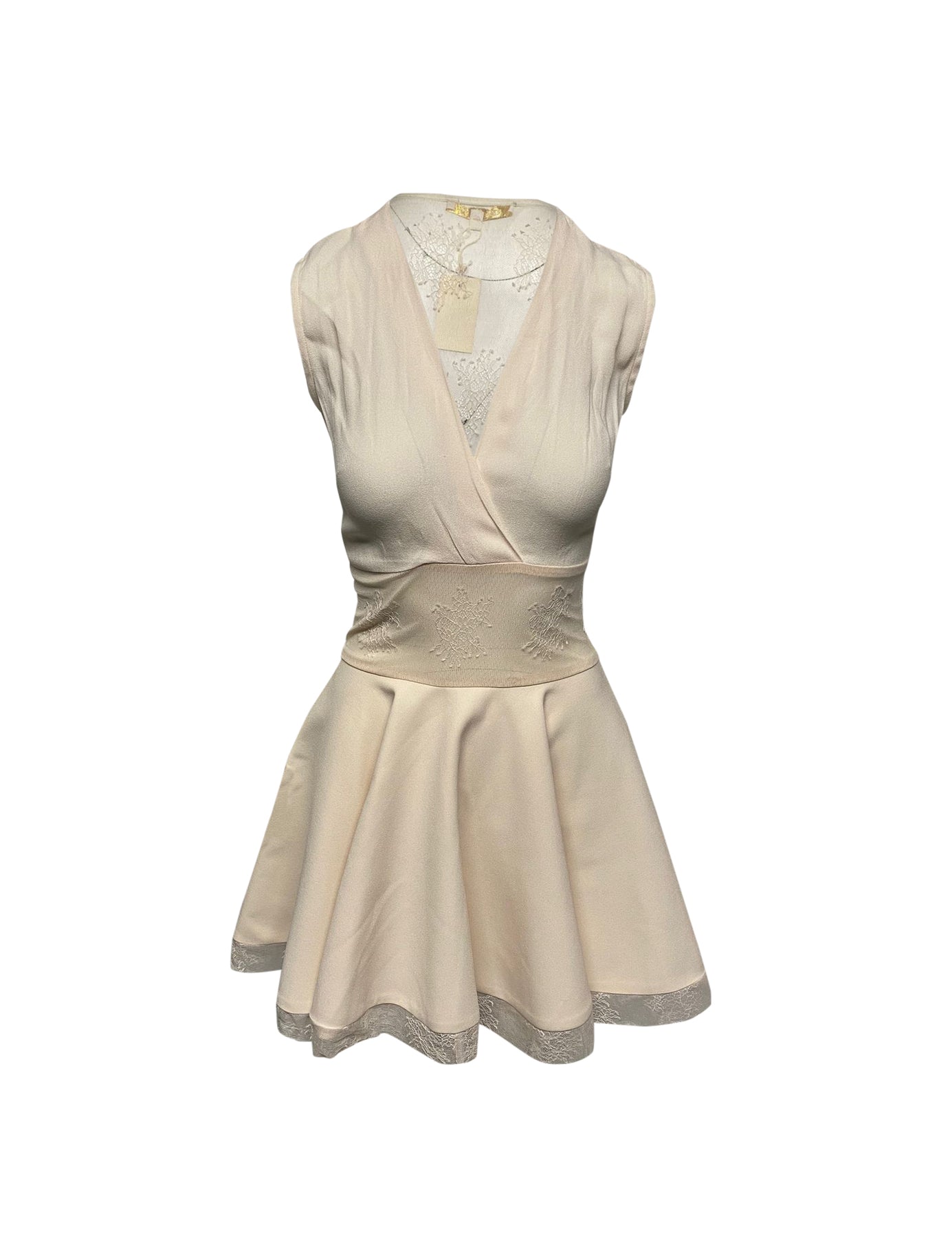 Maje Minikleid mit Spitzendetail in cremefarbener Viskose