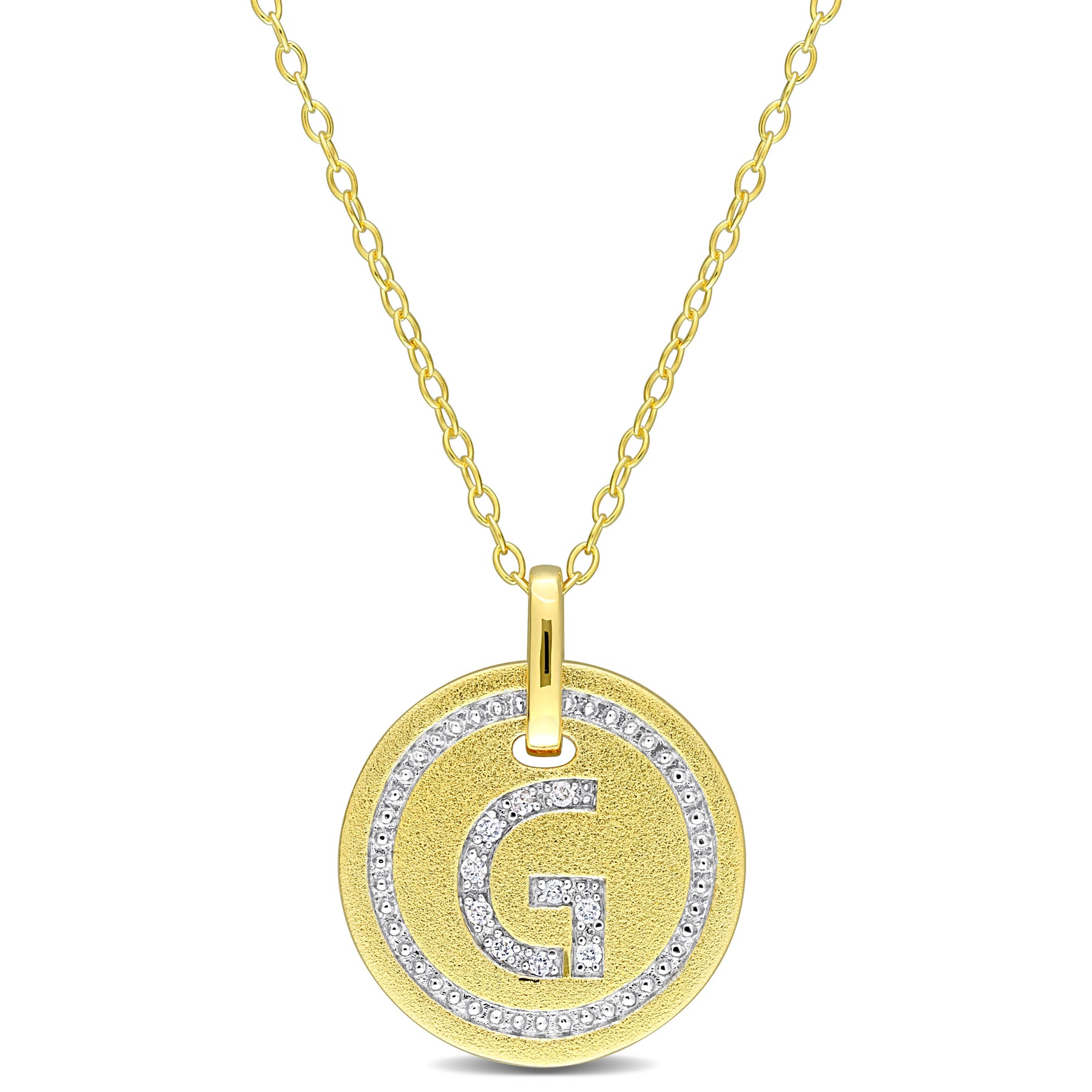 Mimi & Max G Initial Diamant Akzent Anhänger mit Kette in Gelb überzogen Sterling Silber