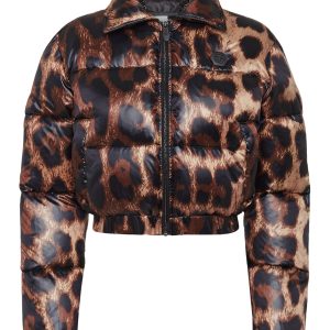 Beschnittene Nylon Daunenjacke Leopard