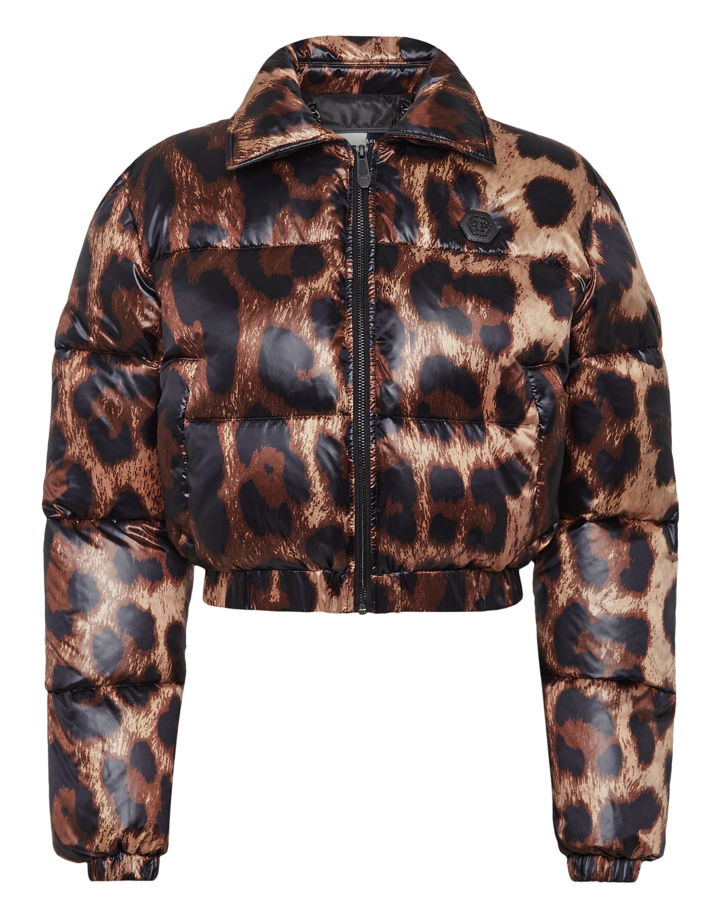 Beschnittene Nylon Daunenjacke Leopard