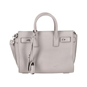 Saint Laurent Nano klassisch Souple Sac De Jour Tragetasche aus grauem Leder