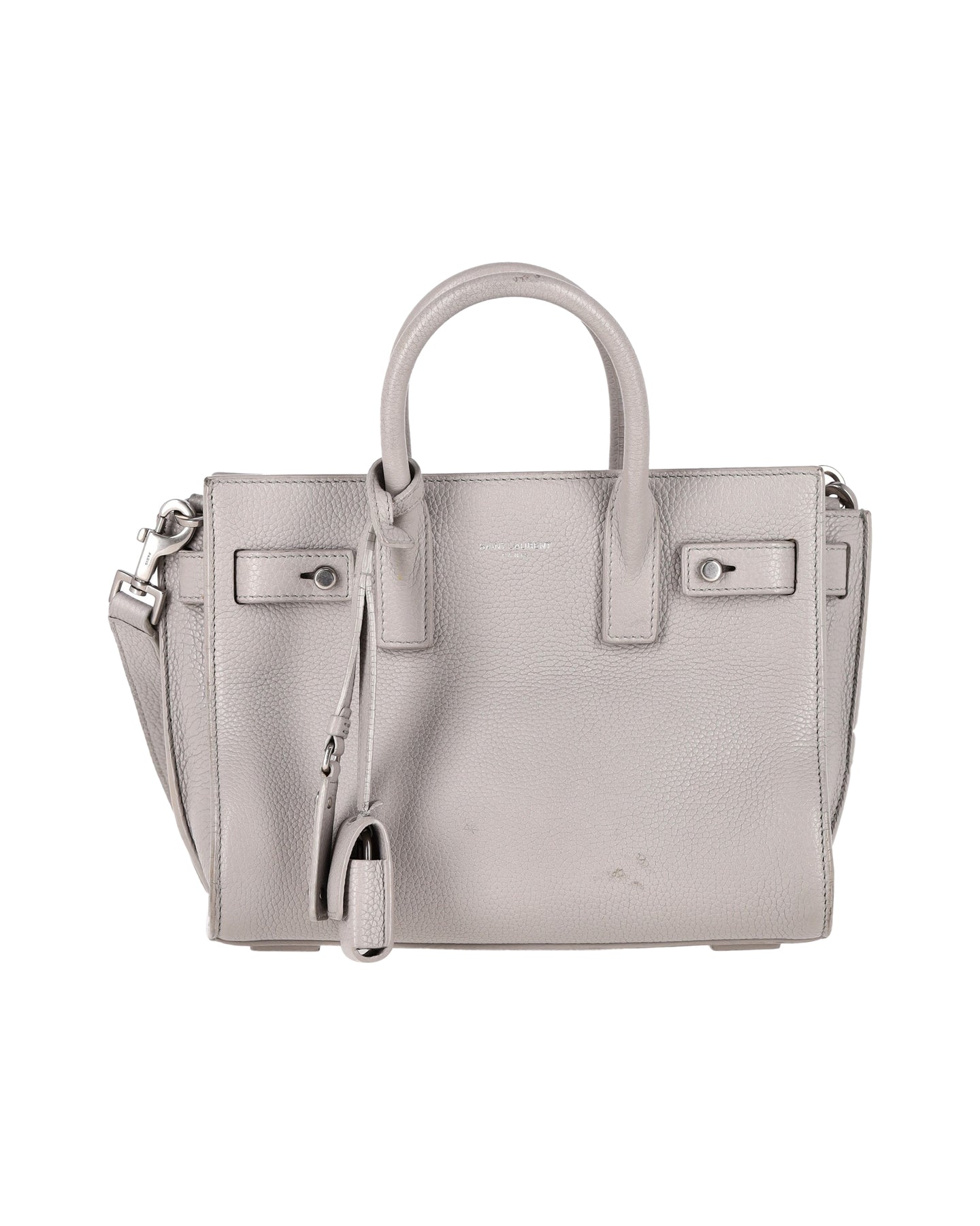 Saint Laurent Nano klassisch Souple Sac De Jour Tragetasche aus grauem Leder