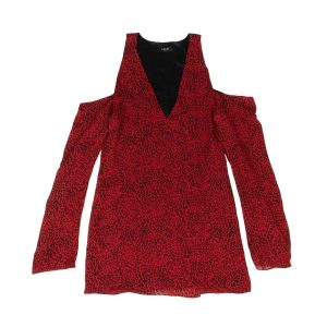 Amiri – Schulterfreies Langarmkleid mit Leopardenmuster in Rot
