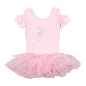 Mädchen rosa Ausschnitt Ärmel Ballett Slipper Tutu Kleid 12M-10