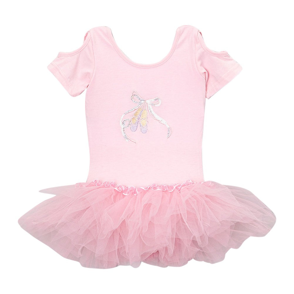Mädchen Rosa Ausschnitt Ärmel Ballett Slipper Tutu Kleid 12M-10