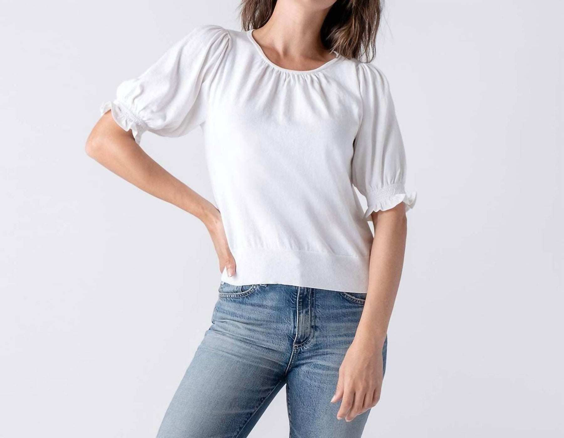 Puff Ärmel Tee in Weiß