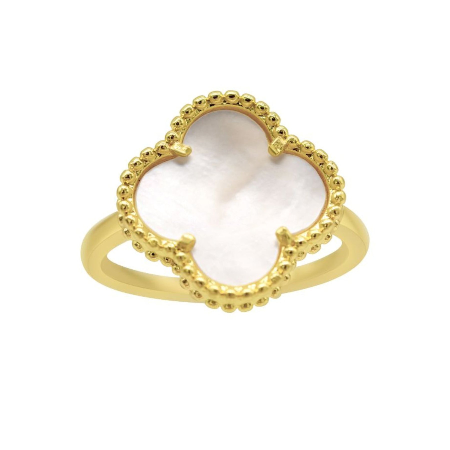 Einstellbare Weiß Mother Von Perle Flower Ring Gold