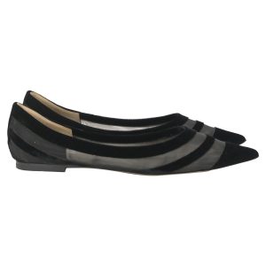 Jimmy Choo Love Tulle-Trimmed Ballet Wohnungen in schwarzem Samt – 7765093023804